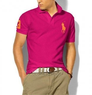 Ralph Lauren Homme Classic Fit Pony Polo Or Logo Rose Rouge