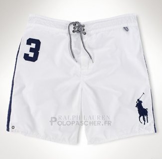 Ralph Lauren Homme Shorts Lacing Pony Polo 3 Blanc Bleu Acier
