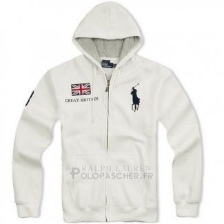 Ralph Lauren Homme Sweatshirts Full Zip Pony Polo Great Britain Blanc