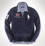 Ralph Lauren Homme Vestes Great Britain Pony Polo Full Zip Bleu Acier