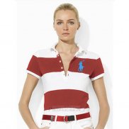 Ralph Lauren Femme Courte Chemise Stripe Polo 305 Raya Rouge Blanc