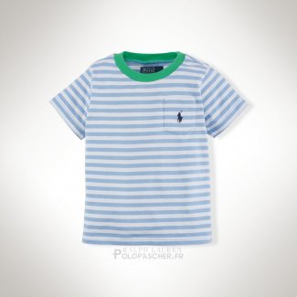 Ralph Lauren Enfant Mesh Polo T-shirt Stripe Blanc Clair Bleu Vert