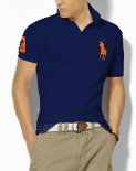 Ralph Lauren Homme Classic Fit Pony Polo Orange Logo Bleu Acier