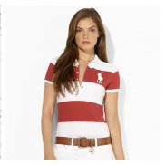 Ralph Lauren Femme Courte Chemise Stripe Polo 304 Raya Rouge Blanc