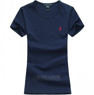Ralph Lauren Femme Mesh Polo T-shirt Bleu Acier Rouge