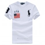 Ralph Lauren Homme T-shirt Pony Polo Usa Flag Blanc