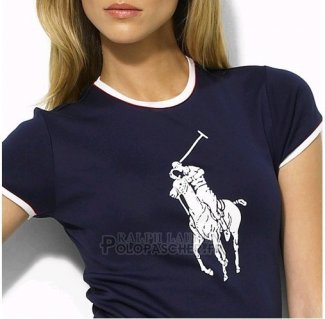 Ralph Lauren Femme Slim Fit Pony Polo T-shirt Bleu Acier1