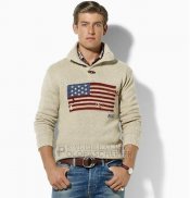 Ralph Lauren Homme Pull With Half Button Usa Flag Gris