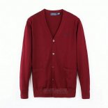 Ralph Lauren Homme Pull Pull Cardigan With Button Stripe Rouge