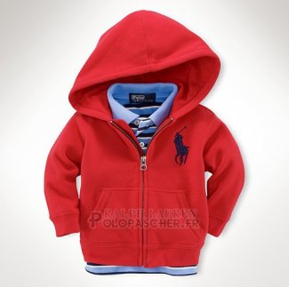 Ralph Lauren Enfant Sweatshirts Pony Polo Zip Rouge Bleu Acier