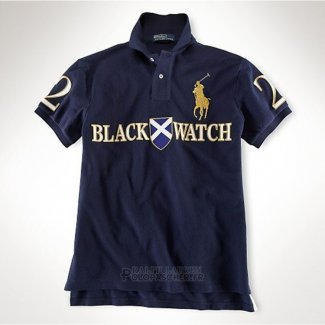 Ralph Lauren Homme Black Watch Polo Team Manche Courte Crest Or Bleu