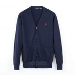 Ralph Lauren Homme Pull Pull Cardigan With Button Stripe Bleu Sombre