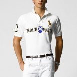 Ralph Lauren Homme Black Watch Polo Team Manche Courte Crest Or Blanc