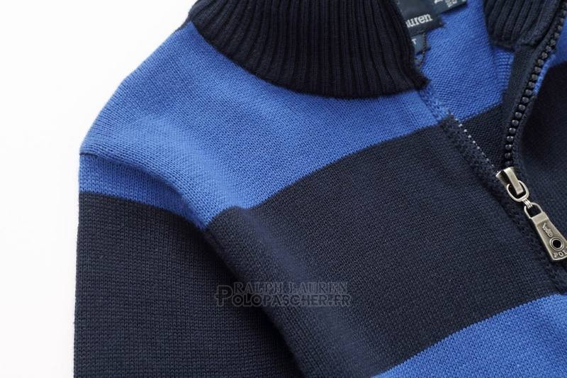 Ralph Lauren Enfant Pull Mesh Polo Half Zip Stripe Bleu