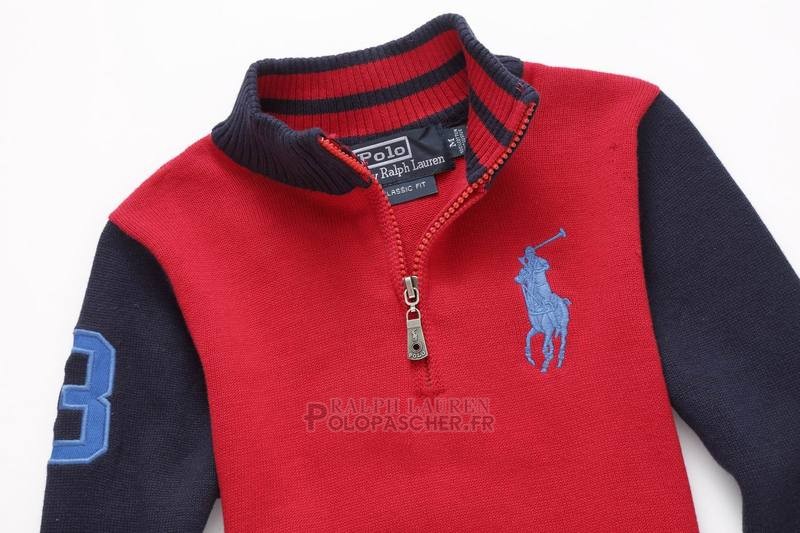 Ralph Lauren Enfant Pull Pony Polo Half Zip Rouge