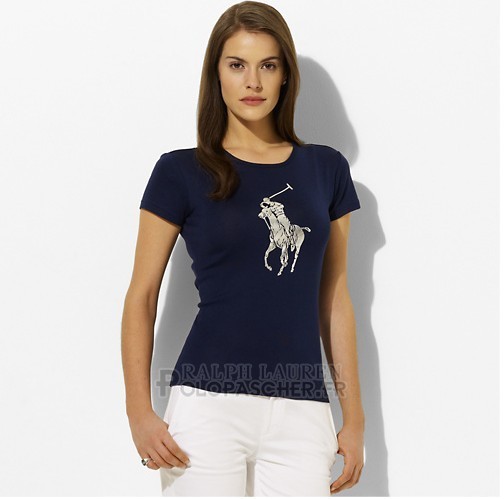 Ralph Lauren Femme Slim Fit Pony Polo T-shirt Bleu Acier