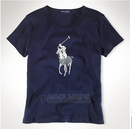 Ralph Lauren Femme Slim Fit Pony Polo T-shirt Bleu Acier