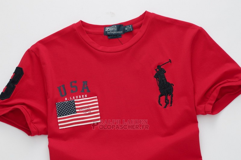 Ralph Lauren Homme T-shirt Pony Polo Usa Flag Rouge