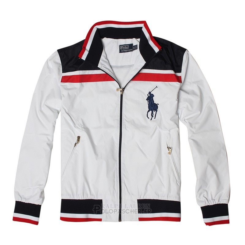 Ralph Lauren Homme Vestes Zip Collar Pony Polo Stripe Blanc Noir Rouge